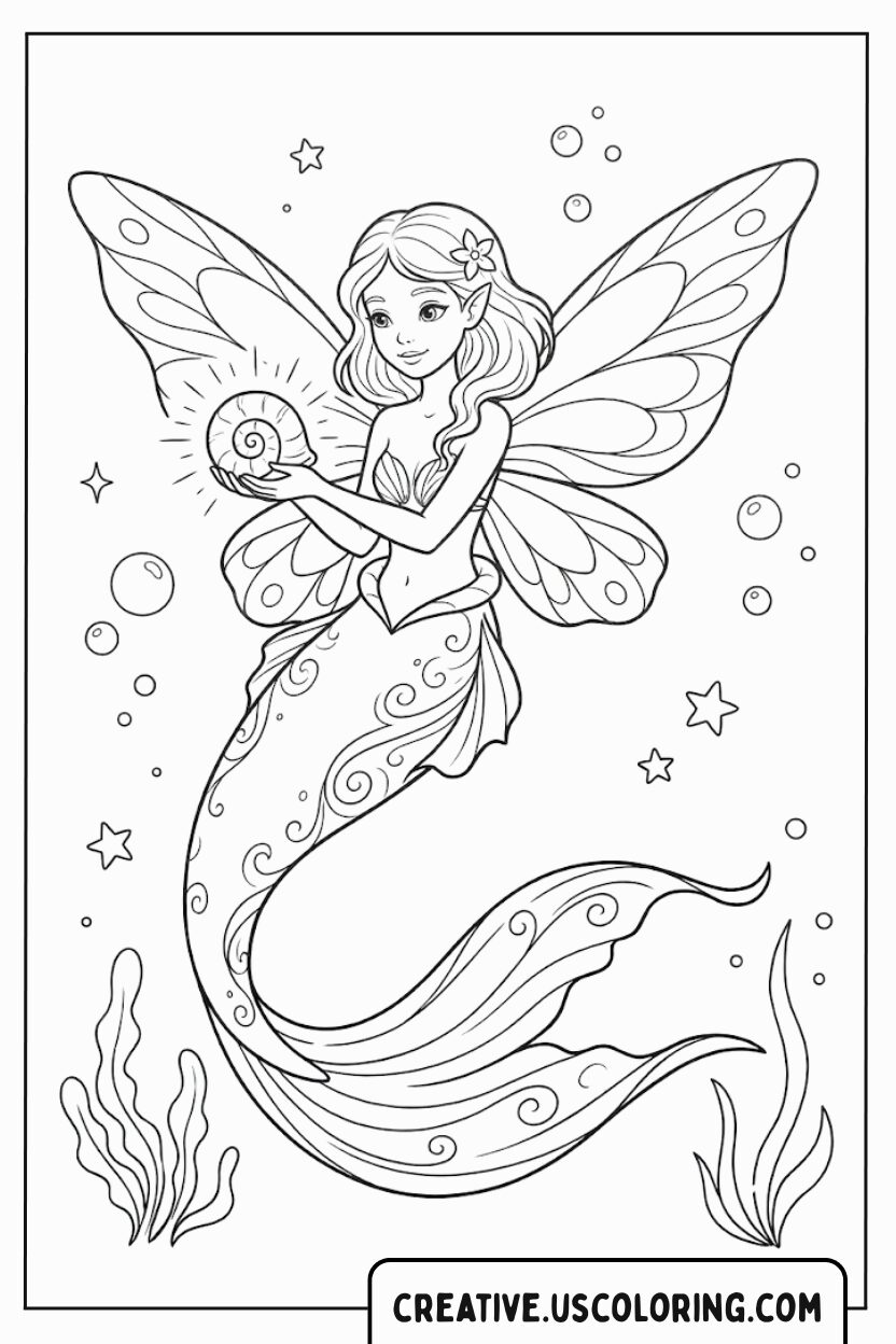 Fairy Mermaid Coloring Page
