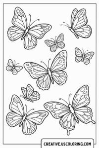 Multiple Butterflies Coloring Page