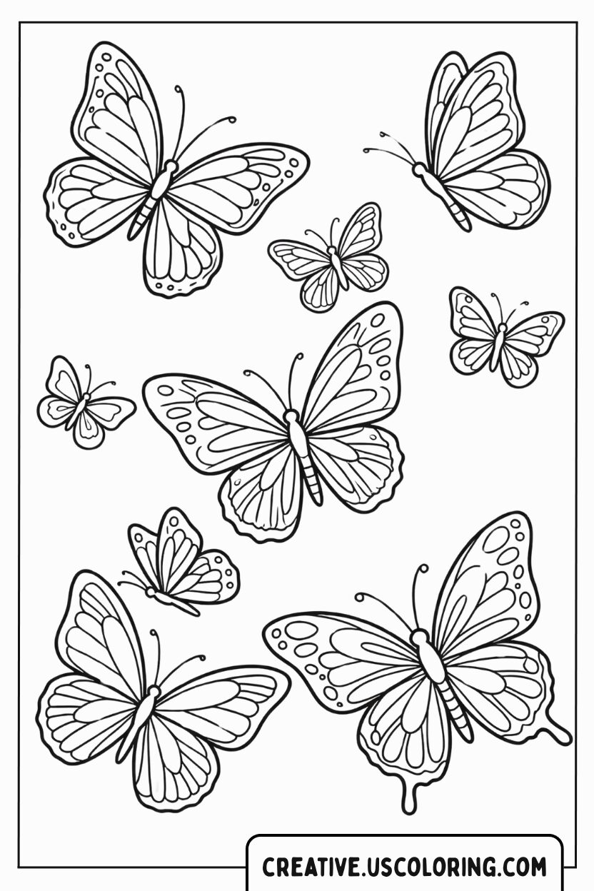 Multiple Butterflies Coloring Page