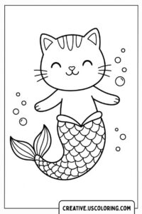 Paws Under the Waves -Mermaid Cat Coloring Page