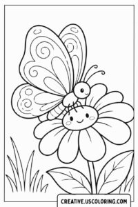 Pretty Butterfly and Flower Coloring Page