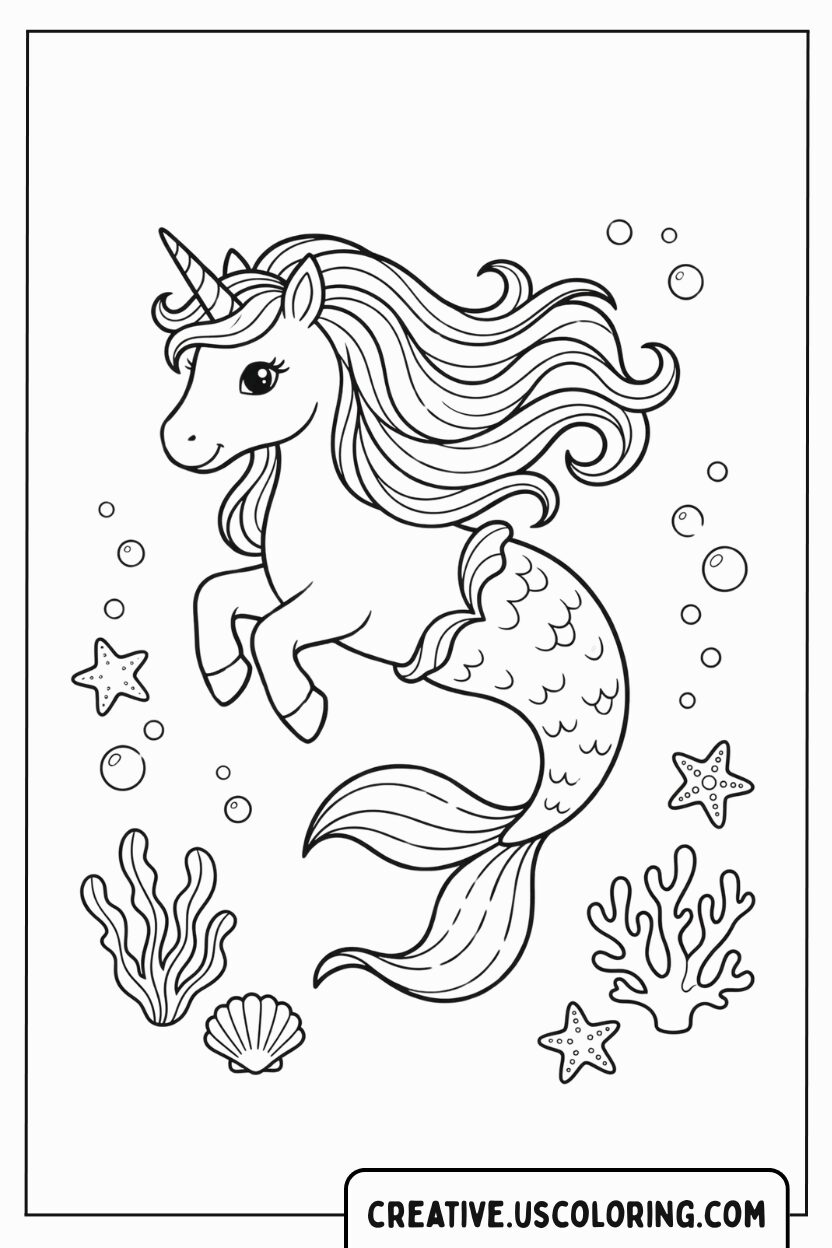 Mermaid Unicorn Coloring Page